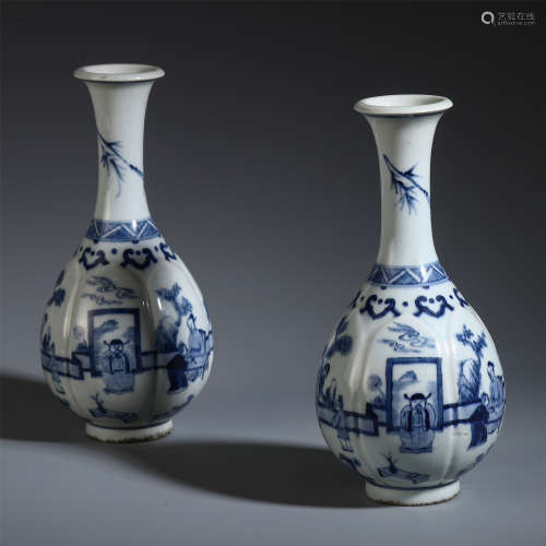 PAIR OF CHINESE BLUE AND WHITE PORCELAIN FIGURE PATTERN VASE