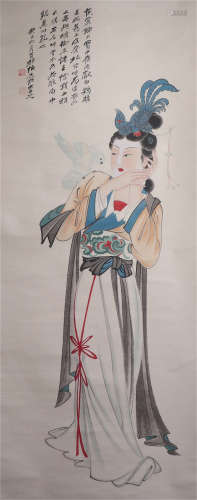 CHINESE PAINTING OF SEATED BEAUTIE FIGURE BY ZHANG DAQIAN