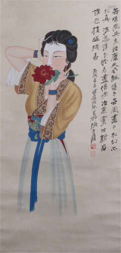 CHINESE PAINTING OF BEAUTY AND FLOWER BY ZHANG DAQIAN