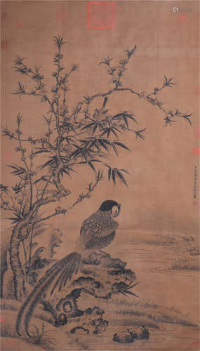 CHINESE SILK HANDSCROLL PAINTING OF FLOWER AND BIRD