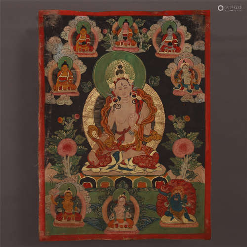 CHINESE TIBETAN THANGKA WITH GREEN TARA