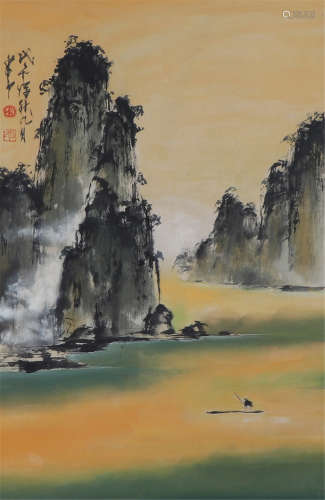 CHINESE INK AND COLOR PAINTING OF LANDSCAPE