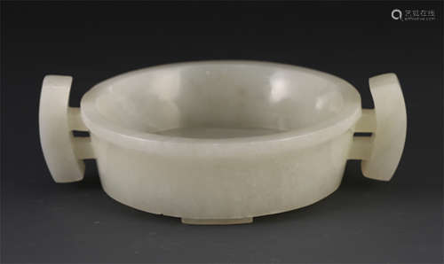 CHINESE WHITE JADE CARVED DOUBLE HANDLE CENSER