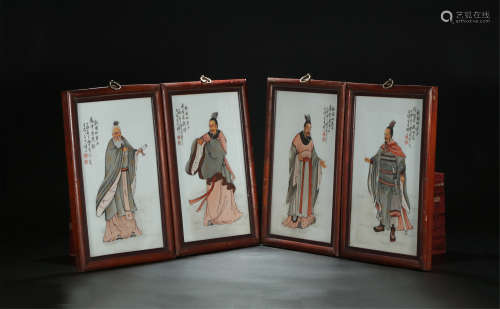 FOUR OF CHINESE PORCELAIN FIGURE PLAQUE