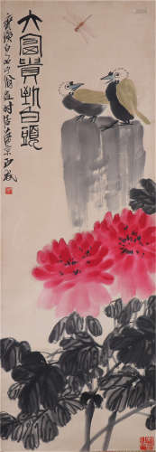 CHINESE INK AND COLOR PAINTING OF FLOWER AND BIRDS BY QI BAISHI