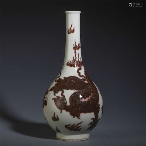 CHINESE PORCELAIN RED UNDER GLAZE DRAGON PATTERN ASE