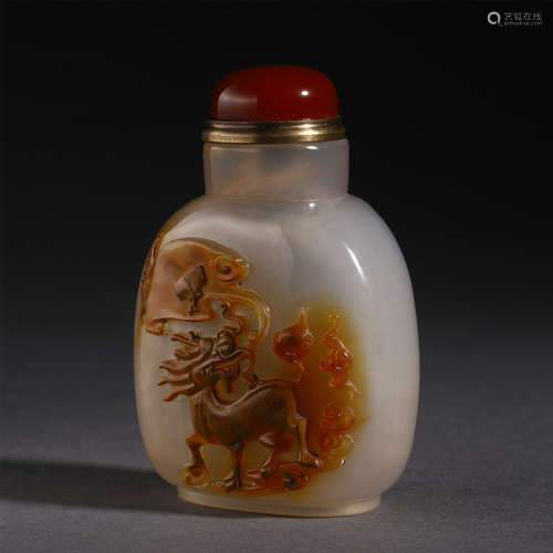 BEAST纹CHINESE AGATE CARVED BEAST PATTERN SNUFF BOTTLE