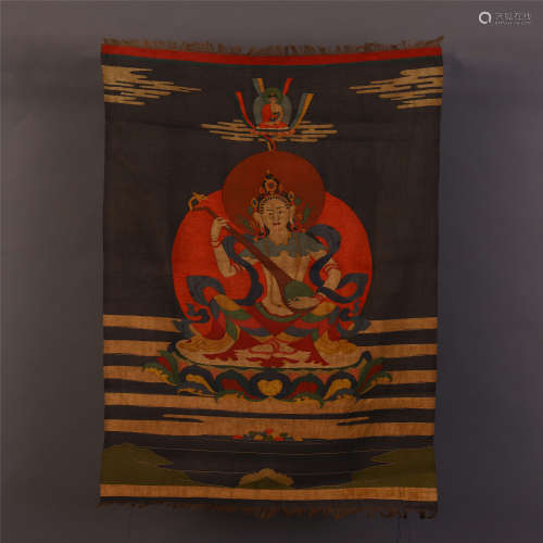 CHINESE TIBETAN SILK WITH SEATED BUDDHIST