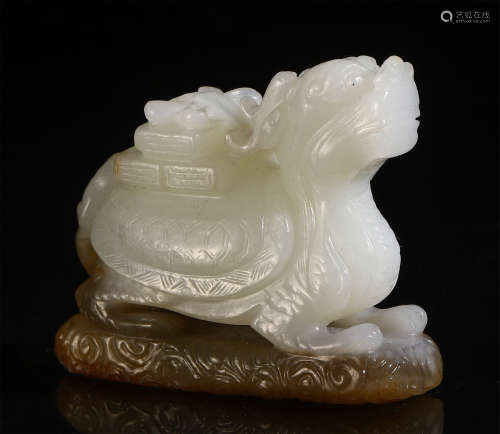 CHINESE WHITE JADE CARVED BEAST TABLE ITEM