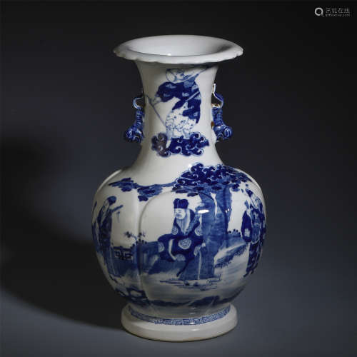 CHINESE BLUE AND WHITE PORCELAIN FIGURE AND STORY VASE