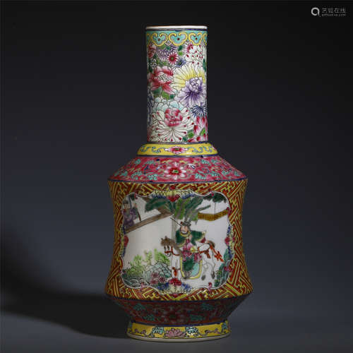 CHINESE PORCELAIN ENAMEL FLOWER FIGURE VASE