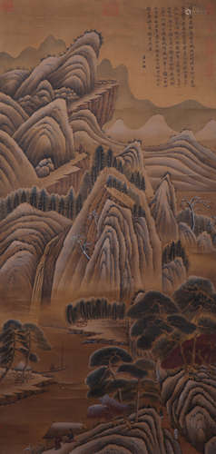 CHINESE SILK HANDSCROLL PAINTING OF MOUNTAIN BY WANG JUZHENG