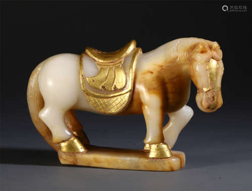 CHINESE JADE CARVED INLAID GILT HORSE TABLE ITEM
