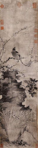 CHINESE HANGING SCROLL INK PAINTING OF FLOWER AND BIRD