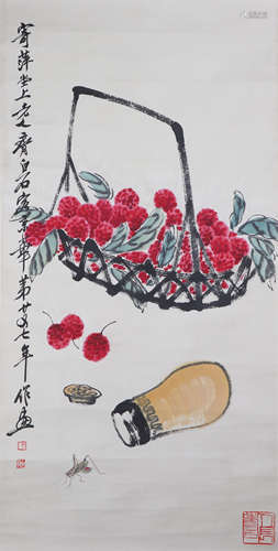 CHINESE INK AND COLOR PAINTING OF FRUITS AND INSECT