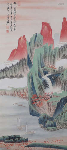 CHINESE INK AND COLOR PAINTING OF MOUNTAIN VIEWS BY ZHANG DAQIAN