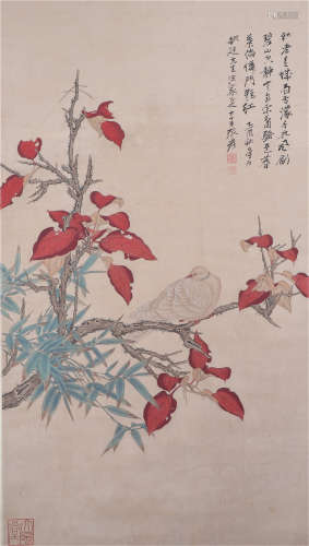 CHINESE SILK HANDSCROLL PAINTING OF FLOWER AND BIRD BY ZHANG DAQIAN