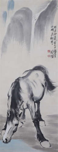 CHINESE HANGING SCROLL INK PAINTING OF HORSE