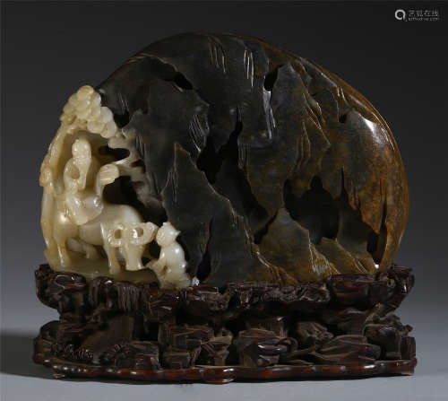 CHINESE ANCIENT JADE CARVED FIGURE TABLE ITEM
