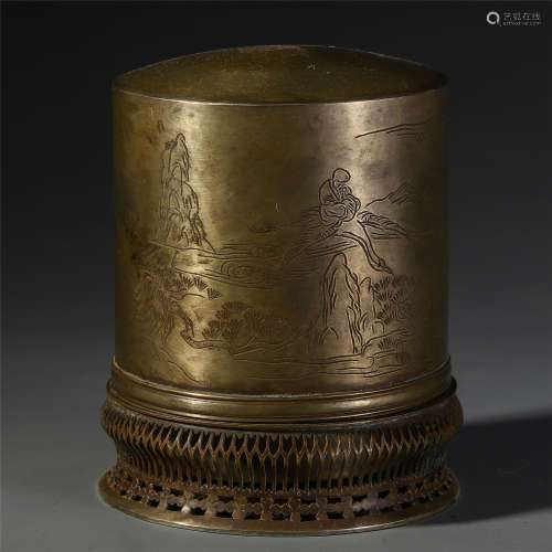CHINESE BRONZE FIGURE POEM BUTTER LAMP