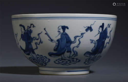 CHINESE BLUE AND WHITE PORCELAIN EIGHT IMMORTALS PATTERN BOWL