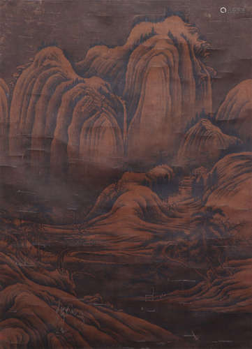 CHINESE SILK HANDSCROLL PAINTING OF LANDSCAPE BY JU RAN