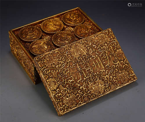 CHINESE GILT BRONZE CARVED FLOWER LIDDED BOX