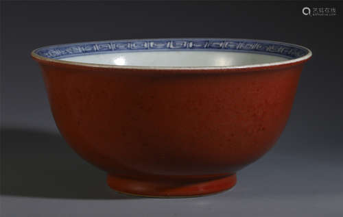 CHINESE PORCELAIN BLUE AND WHITE UNDERGLAZED RED BOWL