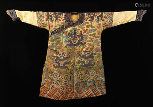 CHINESE YELLOW-GROUND EMBROIDERY DRAGON TMPERIAL ROBE