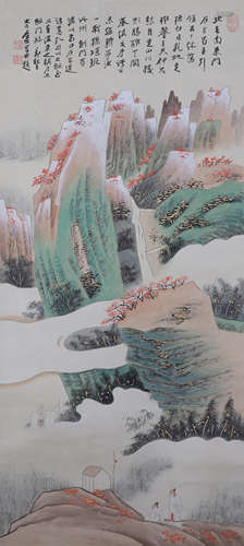 CHINESE INK AND COLOR PAINTING OF LANDSCAPE AND CALLIGRAPHY