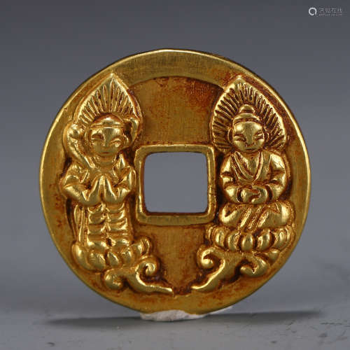 CHINESE CARVED PURE GOLD COIN