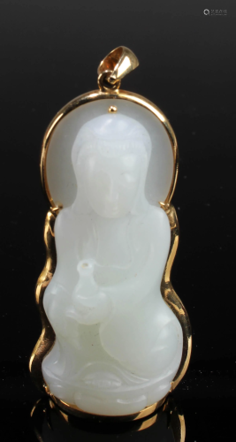 Chinese Jade Pendant with Gold Casing