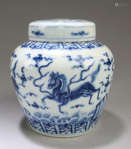 Chinese Blue & White Porcelain Jar With Lid