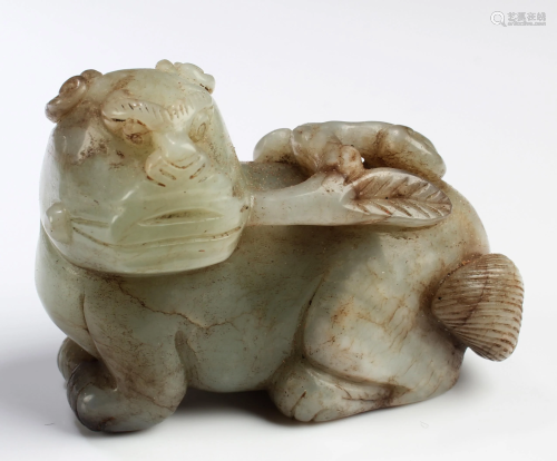 Chinese Carved Jade Mythical Beast Ornament, …