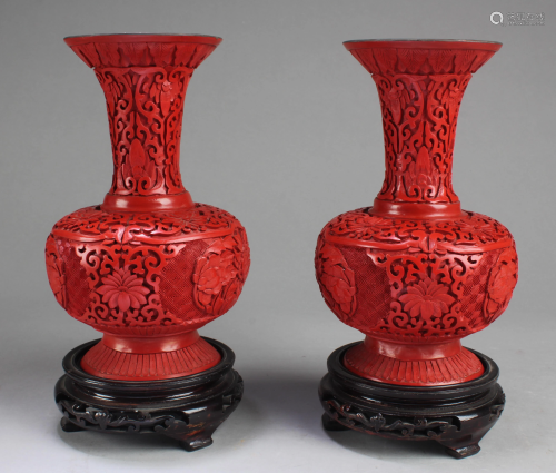 A Pair of Porcelain with Lacquer Vases with s…