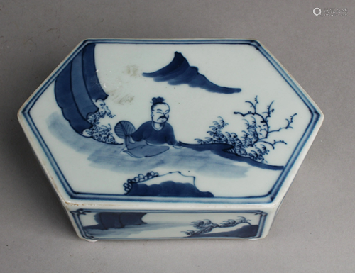 Chinese Blue & White Porcelain Rectangul…