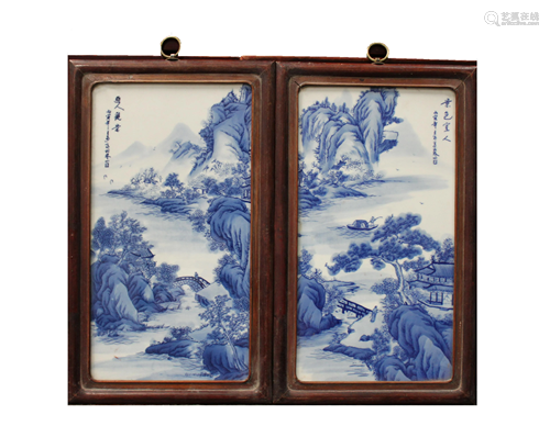 A Pair of Chinese Hardwood Blue & White P…