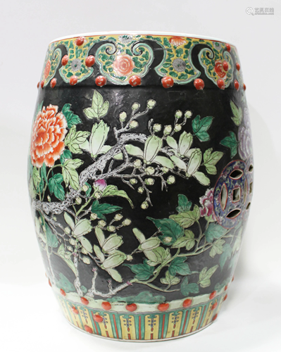 Chinese Famille Verte Porcelain Garden Stool