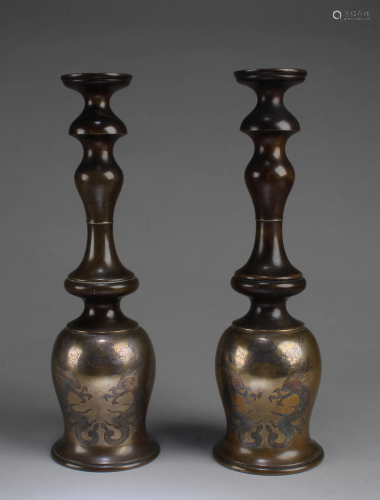 19th C, A Pair of Bronze with Gold & Silver…