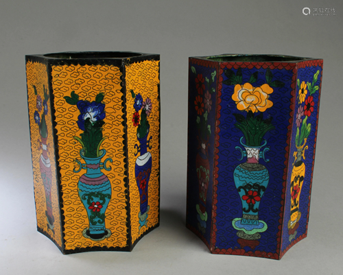 A Pair of Hexagonal Shaped Cloisonne Brushpots