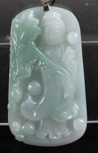 Chinese Jadeite Jade Guanyin Pendant