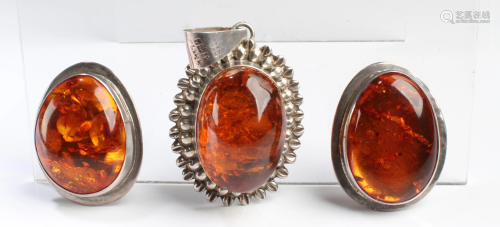 A Pair of Antique Amber Earrings and one …