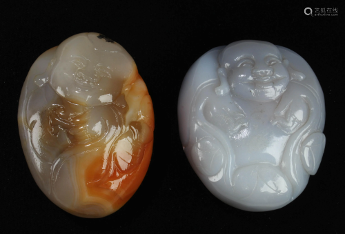 A Pair of Chinese Agate Ornaments
