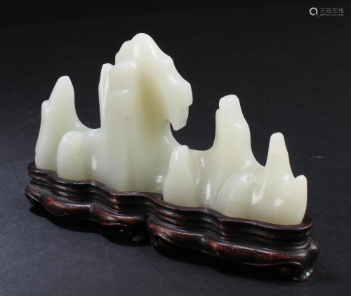 Chinese Carved Jade Ink Brush Holder with Stand
