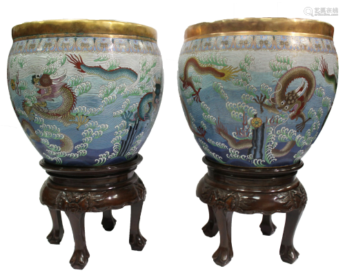 A Pair of Two Chinese Cloisonne Fishbowl