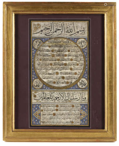 AN OTTOMAN HILYA, SIGNED ABD'ULLAH AL-TUFFIGH IN ARABIC, ILLUMINATED MANUSCRIPT ON PAPER, TURKEY, DA