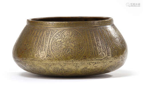 A FARS BRASS BOWL, PERSIA, 14TH CENTURY