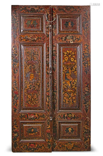 A PAIR OF PERSIAN LACQUERED PANELLED DOORS, QAJAR, 19TH CENTURY