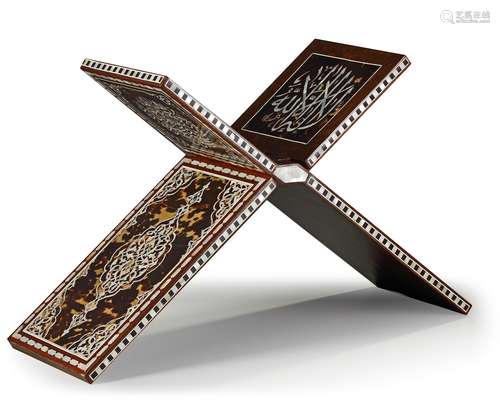 AN OTTOMAN WOOD, MOTHER-OF-PEARL TORTOISE AND IVORY INLAID QURAN STAND, SYRIA, 19TH CENTURY