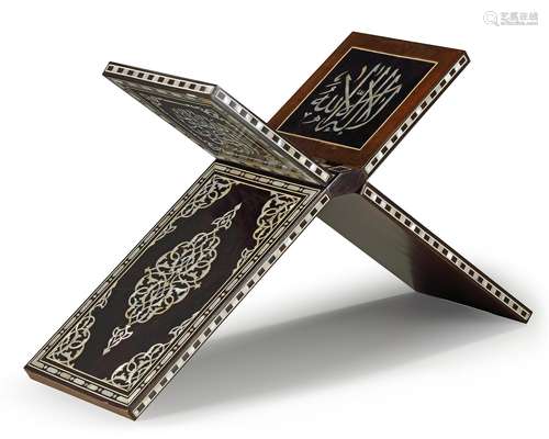 AN OTTOMAN WOOD MOTHER-OF-PEARL INLAID QURAN STAND, SYRIA, 19TH CENTURY